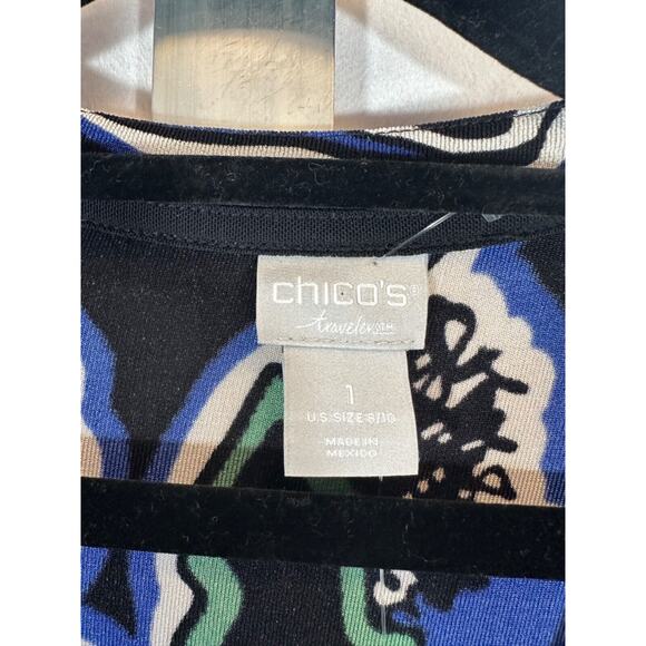 NEW Chico’s Travelers Wrap Dress Rich Cobalt 8/10 Stencil Floral $139 Flora A58 - Picture 4 of 7